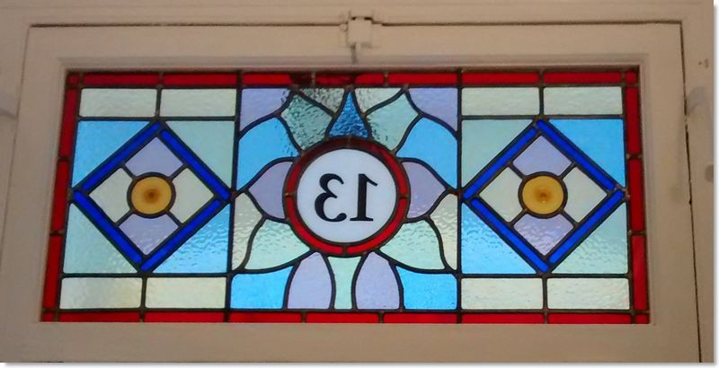 House numbers and names in stained glass (13) from South London Stained Glass